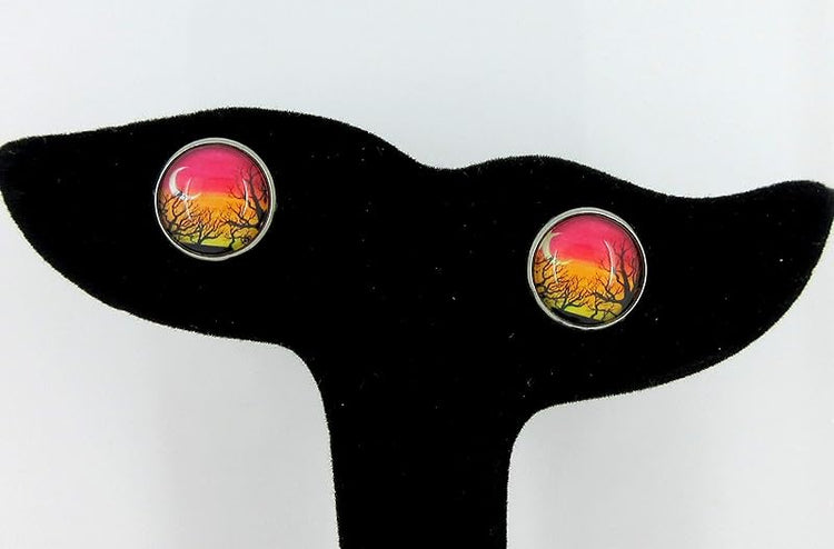 Summerfield Collection Stainless Steel Winter Sunset Print Glass Stud Earrings 12mm