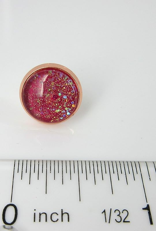 Summerfield Collection Rose Gold-tone Berry Iridescent Glitter Glass Galaxy Stud Earrings Hand-painted 12mm