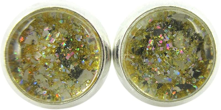 Summerfield Collection Silver-tone Yellow Gold Glitter Glass Stud Earrings Hand-painted 8mm