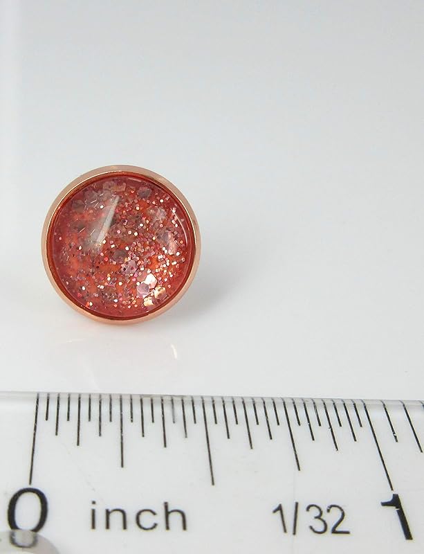 Summerfield Collection Rose Gold-tone Blush Pink Glitter Glass Stud Earrings Hand-painted 12mm