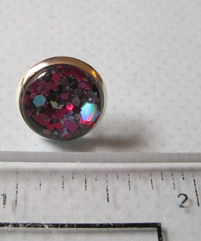 Summerfield Collection Silver-Tone Charcoal Gray and Pink Hexagon Glitter Glass Stud Earrings 12mm