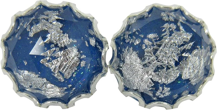 Summerfield Collection Silver Foil Faceted Resin Stud Earrings 12mm (Blue)