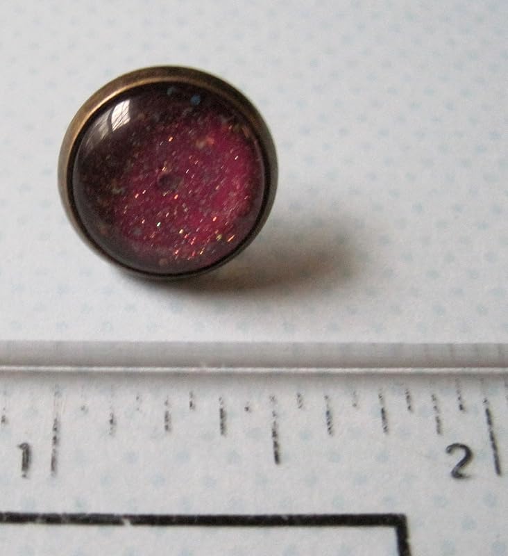 Summerfield Collection Antiqued Gold-tone Plum Berry Purple Glitter Glass Galaxy Stud Earrings 12mm Hand-painted