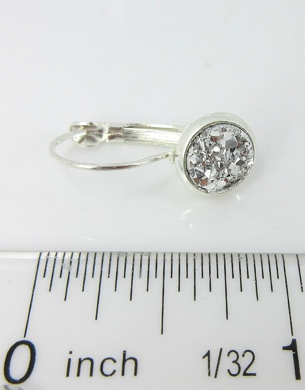 Summerfield Collection Silver-tone Faux Druzy Stone Lever-back Drop Earrings 8mm (Silver)