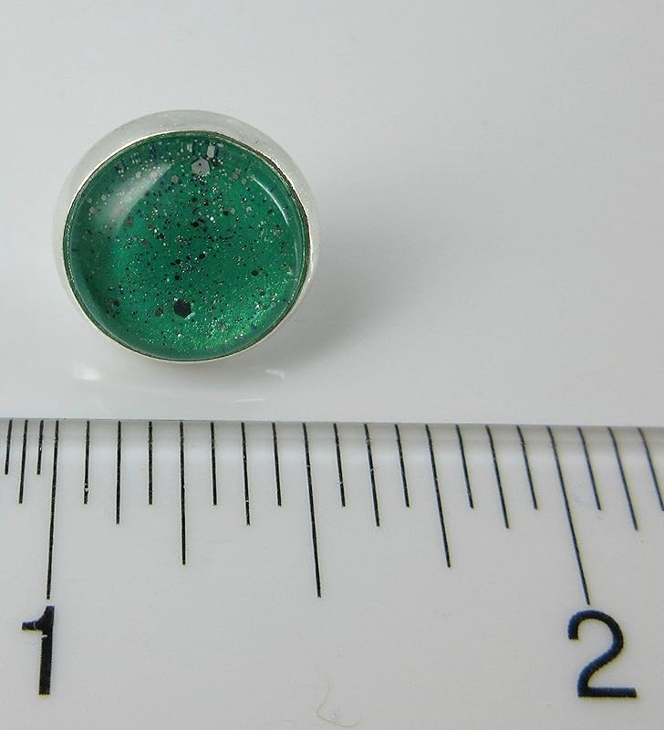 Summerfield Collection Silver-tone Twinkle Glitter Glass Galaxy Stud Earrings Hand-painted 12mm (Mint Green)
