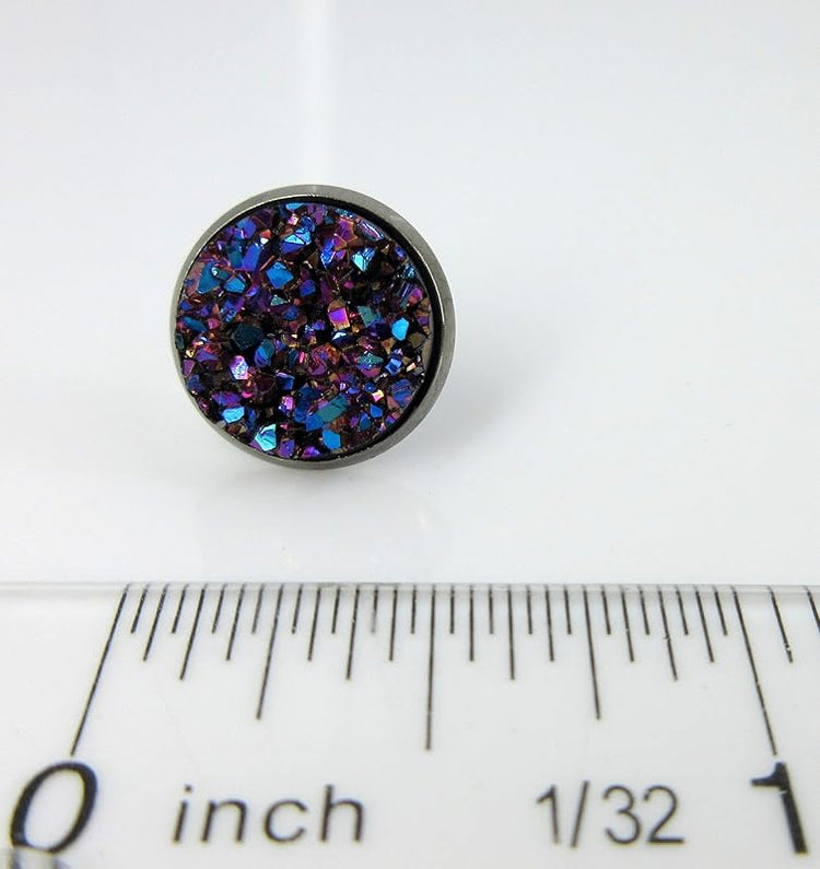 Summerfield Collection Hematite-tone Faux Druzy Stone Stud Earrings 12mm (Purple Pink and Teal)