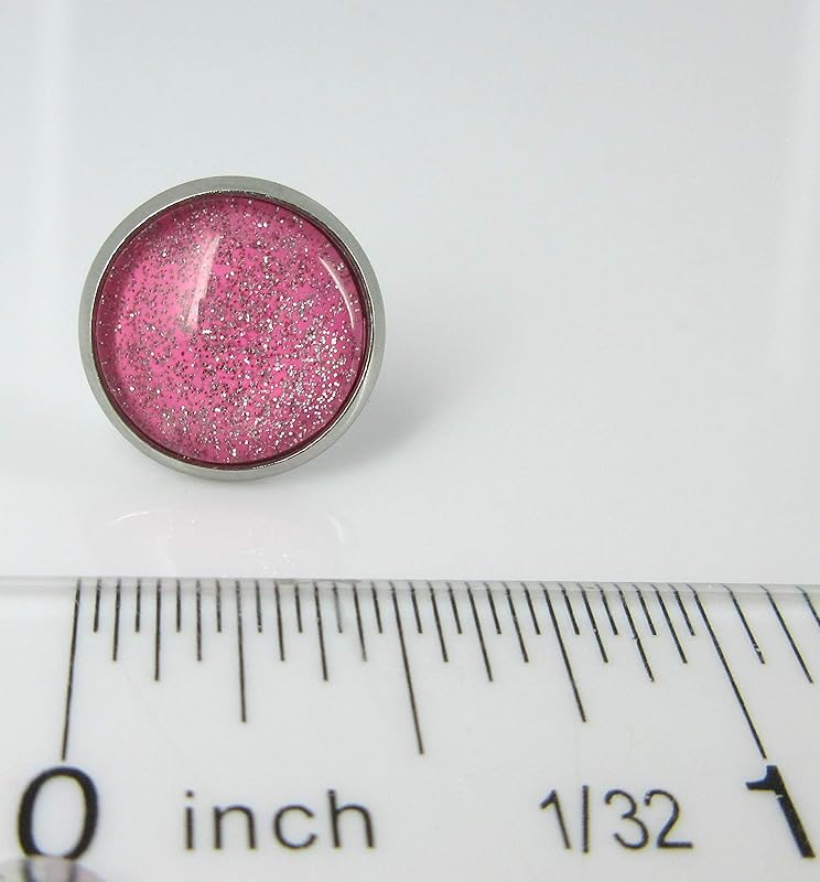Summerfield Collection Stainless Steel Pink and Silver Glitter Glass Stud Earrings Hand-painted 12mm
