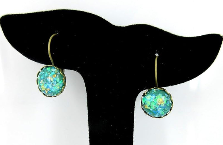Summerfield Collection Antiqued Gold-tone Opalescent Leaf Resin Lever-back Drop Earrings (Green)
