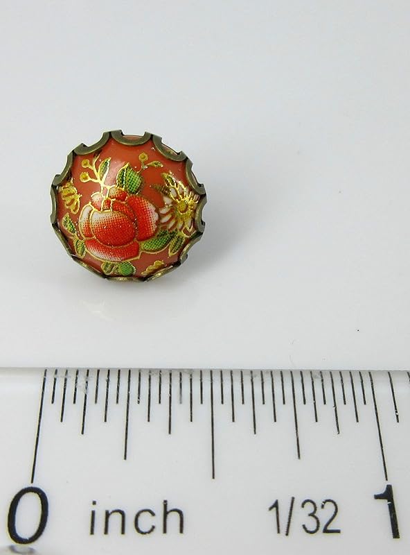 Summerfield Collection Antiqued Gold-tone Floral Print Stud Earrings 12mm (Orange)