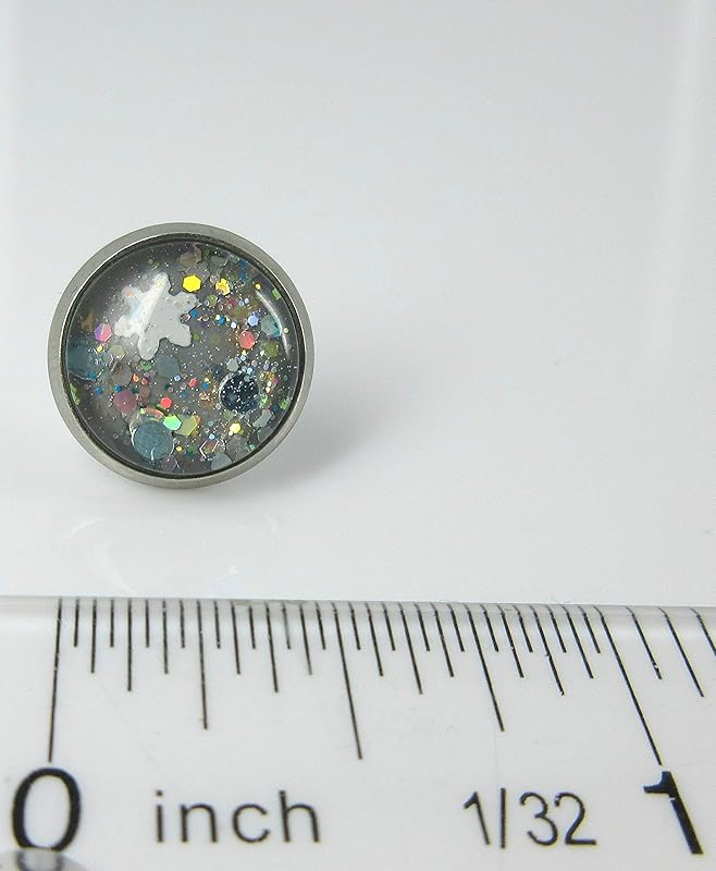 Summerfield Collection Stainless Steel Gray Snowfall Glitter Glass Stud Earrings Hand-painted 12mm