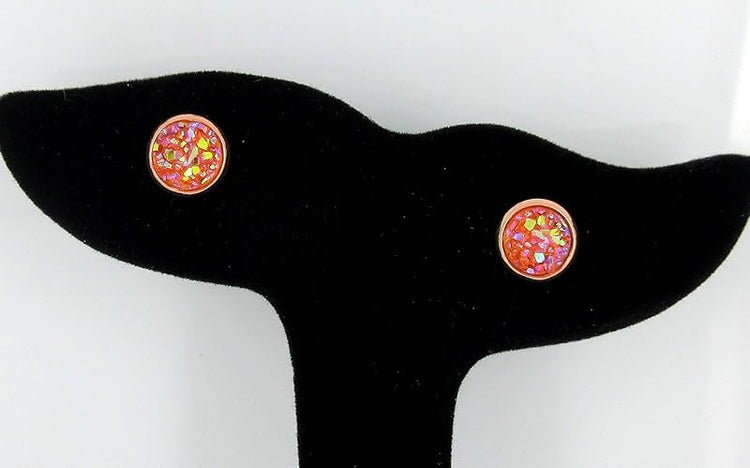 Summerfield Collection Rose Gold-tone Faux Druzy Stone Stud Earrings 8mm (Peach/Coral AB)