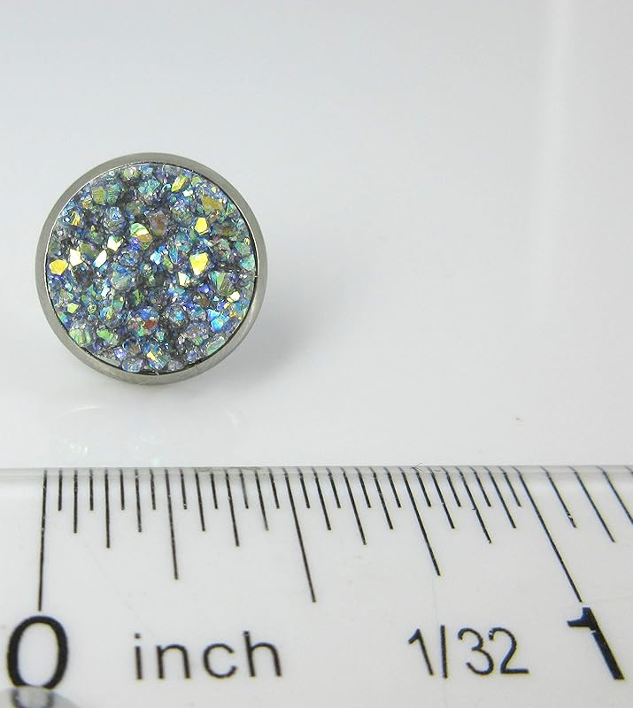 Summerfield Collection Stainless Steel Frost Blue Gray AB Glitter Faux Druzy Stone Stud Earrings (12mm)