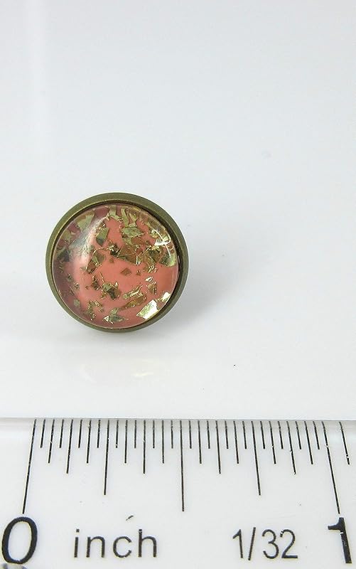Summerfield Collection Antiqued Gold-tone Peach Glitter Glass Stud Earrings 12mm Hand-painted