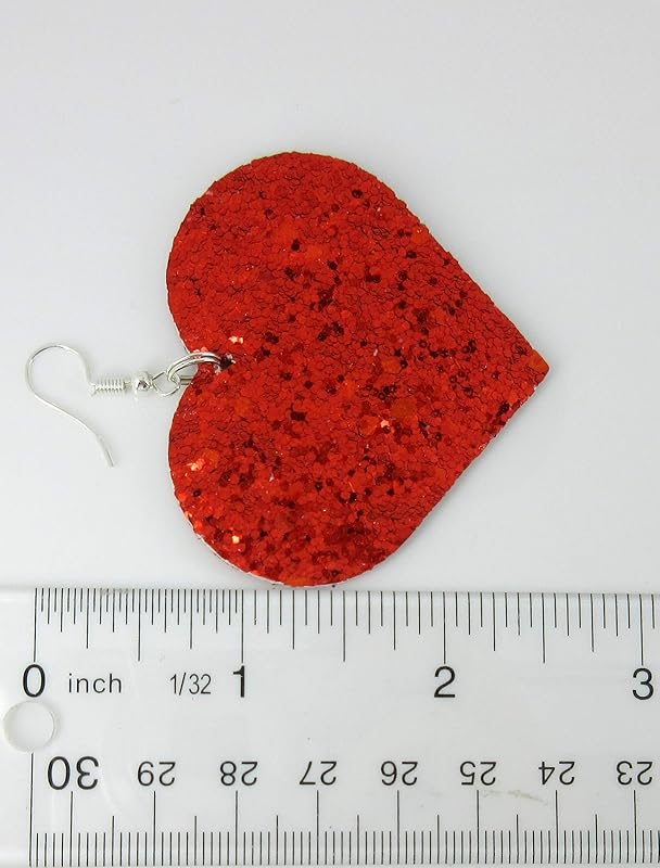 Summerfield Collection Red Glitter Faux Leather Large Heart Dangle Earrings