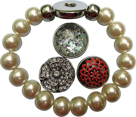 Summerfield Collection Interchangeable Snap Bracelet 3 Charm Set Mint Glitter Glass Faux Pearl Stretch