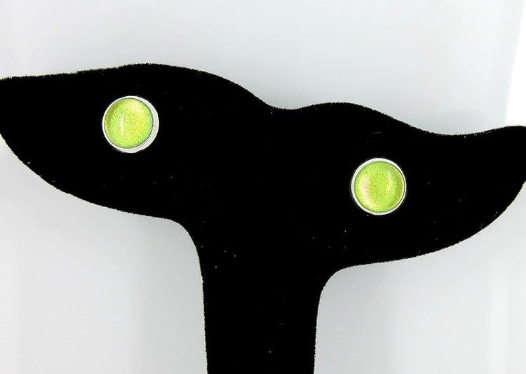 Summerfield Collection Silver-tone Lime Green Color Shift Glitter Glass Stud Earrings Hand-painted 8mm