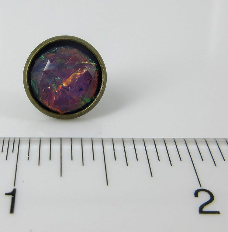 Summerfield Collection Antiqued Gold-tone Faceted Resin Opalescent Stud Earrings 12mm (Purple)