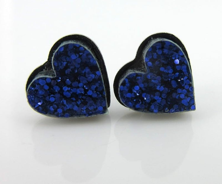 Summerfield Collection Stainless Steel Glitter Acrylic Heart Stud Earrings 8mm (Dark Purple)