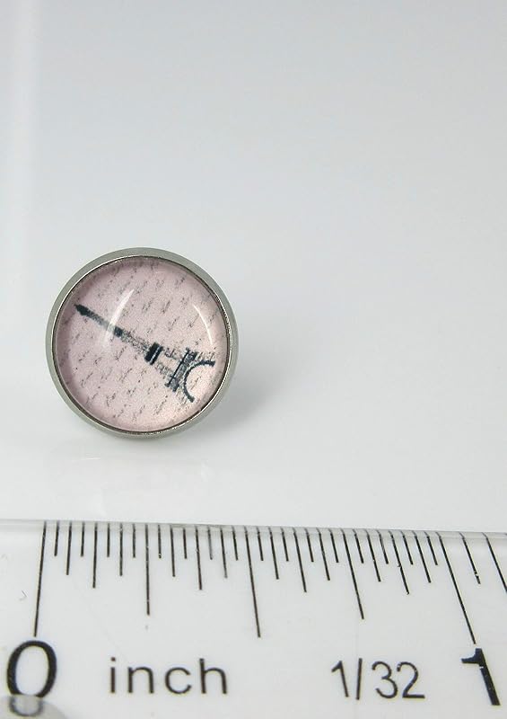 Summerfield Collection Stainless Steel Eiffel Tower Print Glass Stud Earrings 12mm Pink Black