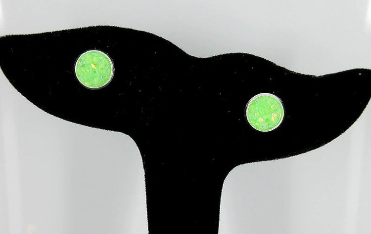 Summerfield Collection Silver-tone Pastel AB Faux Druzy Stone Stud Earrings 8mm (Lime Green)