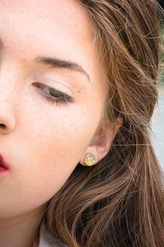 Summerfield Collection Silver-tone Faux Druzy Stone Stud Earrings 8mm (Yellow AB)
