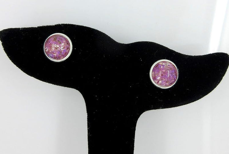 Summerfield Collection Silver-tone Clear and Dried Flower Resin Stud Earrings 10mm (Purple)
