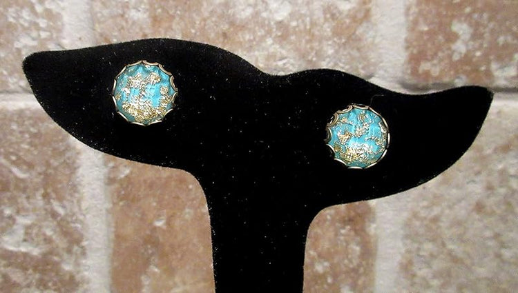 Summerfield Collection Antiqued Gold-tone Faceted Resin Leaf Foil Stud Earrings 12mm (Aqua Blue)