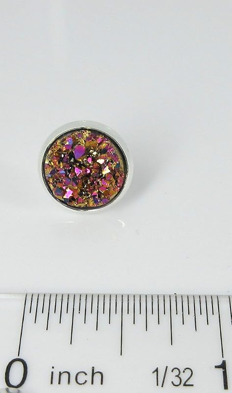 Summerfield Collection Silver-tone Metallic Faux Druzy Stone Stud Earrings 12mm (Gold/Pink)