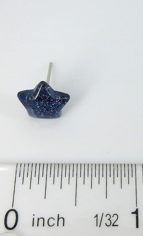 Summerfield Collection Dark Royal Blue Star Shaped Glitter Glass Galaxy Stud Earrings 10mm Hand-painted