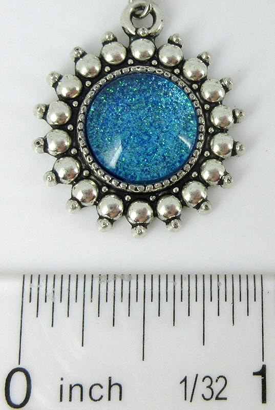 Summerfield Collection Antiqued Silver-tone Blue Green Glitter Glass Dangle Earrings Hand-painted