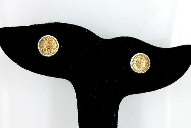 Summerfield Collection Silver-tone Orange Glitter Glass Stud Earrings Hand-painted 8mm