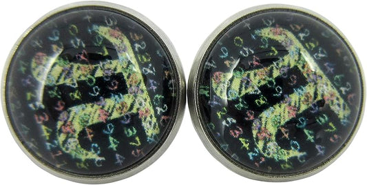 Summerfield Collection Stainless Steel Pi Print Glass Stud Earrings 12mm