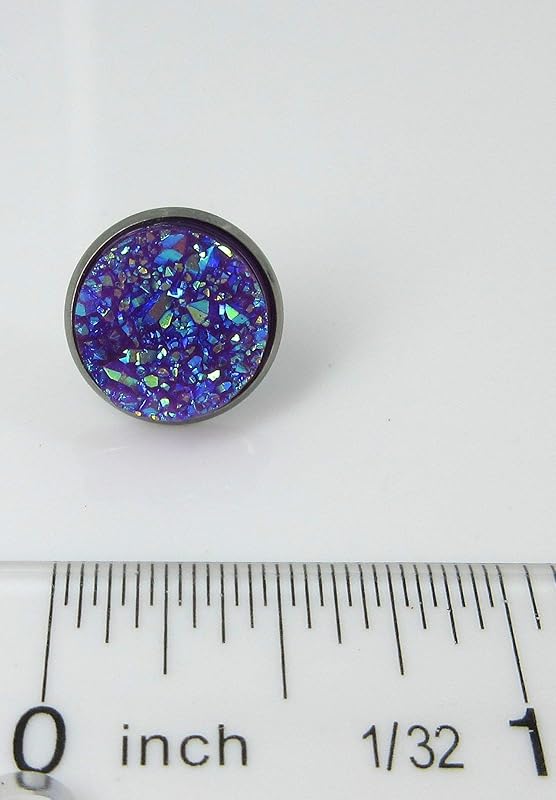 Summerfield Collection Hematite-tone Faux Druzy Stone Stud Earrings 12mm (Purple AB)
