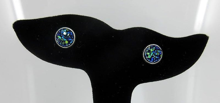 Summerfield Collection Trio Silver-tone Stud Earrings 8mm Faux Druzy Stone Set (White AB/Blue/Black)