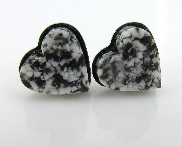 Summerfield Collection Stainless Steel Faux Granite Stone Acrylic Heart Stud Earrings 8mm