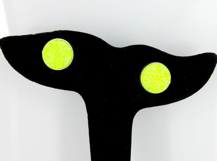 Summerfield Collection Stainless Steel Neon Yellow AB Faux Druzy Stone Stud Earrings (12mm)
