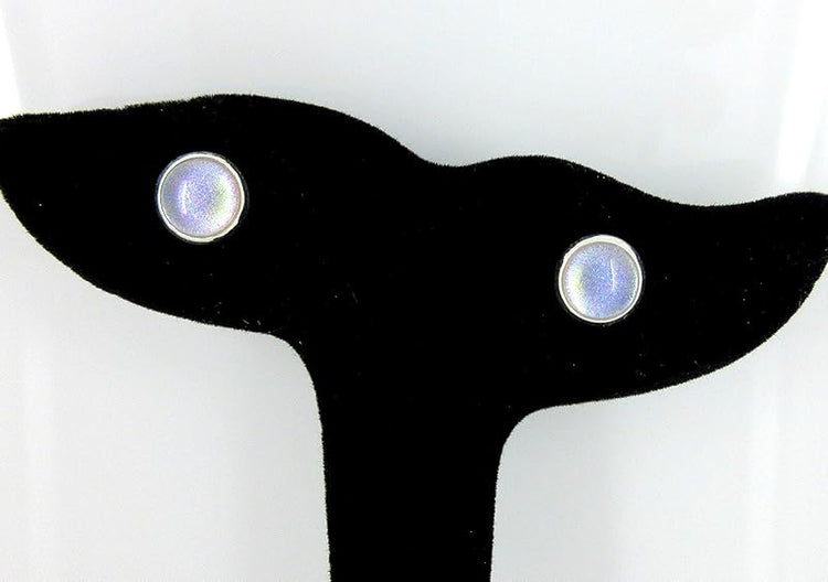 Summerfield Collection Silver-tone Pastel Purple Color Shift Glitter Glass Stud Earrings Hand-painted 8mm