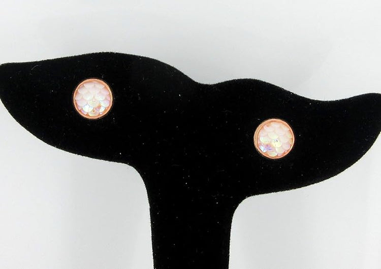 Summerfield Collection Rose Gold-tone Light Pink White AB Mermaid Scale Stud Earrings Dragon (8mm)