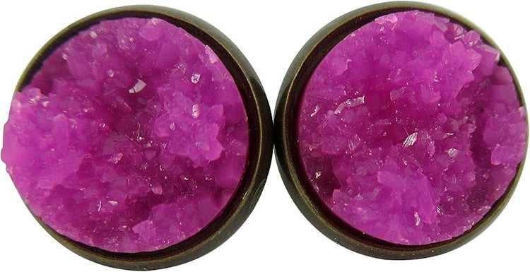 Summerfield Collection Antiqued Gold-tone Faux Druzy Stone Stud Earrings 12mm (Magenta)