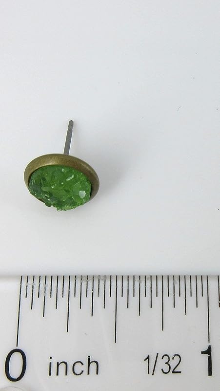 Summerfield Collection Trio Antiqued Gold-tone Stud Earrings 8mm Faux Druzy Stone Set (Green/Yellow/Blue)