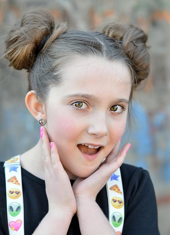 Summerfield Collection Silver-tone Emoji Glitter Glass Stud Earrings Black Pink Red Yellow Hand-painted