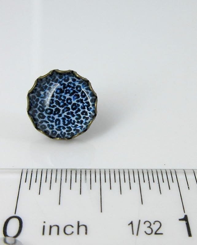 Summerfield Collection Antiqued Gold-tone Animal Print Glass Stud Earrings 12mm (Med Blue)