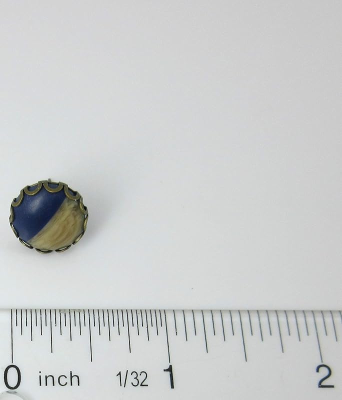 Summerfield Collection Antiqued Gold-tone Dark Blue Faux Wood and Resin Stud Earrings 12mm