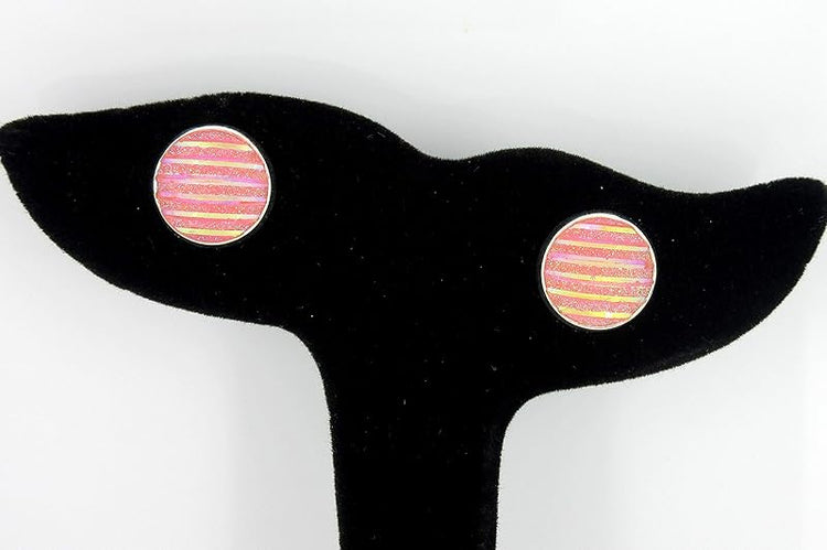 Summerfield Collection Silver-tone Frosted Metallic Stripe Stud Earrings 12mm (Light Pink AB)