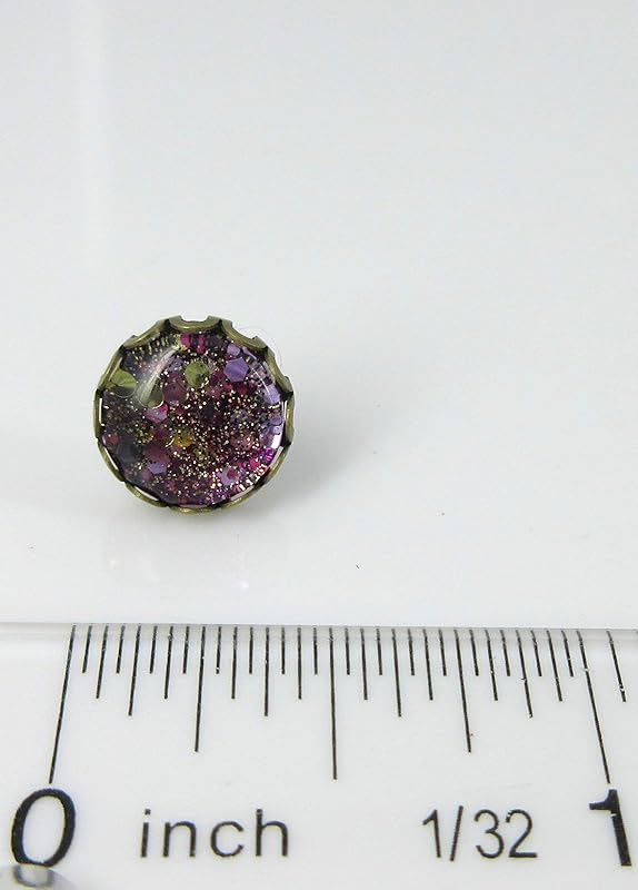 Summerfield Collection Antiqued Gold-tone Purple Glitter Glass Stud Earrings Hand-painted 10mm
