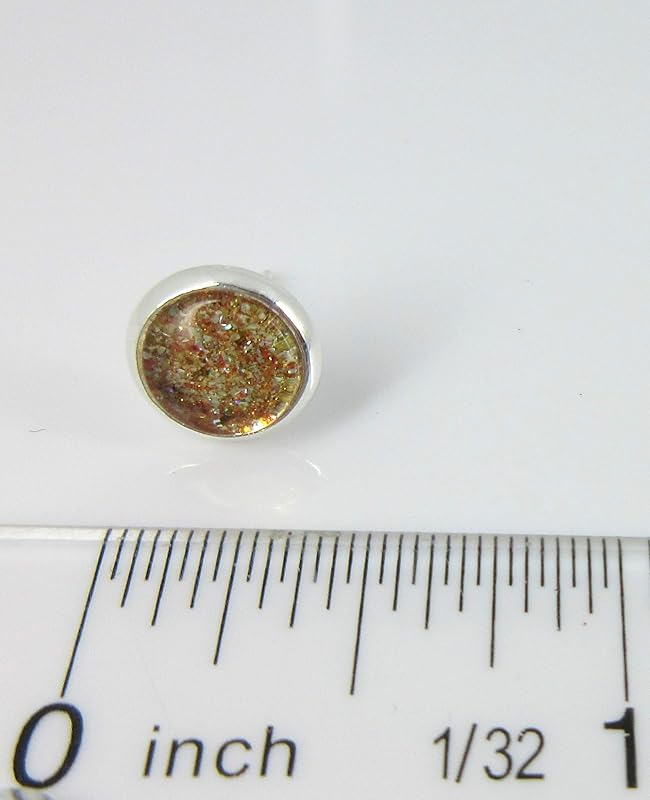 Summerfield Collection Silver-tone Orange Glitter Glass Stud Earrings Hand-painted 8mm
