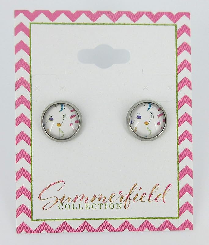 Summerfield Collection Stainless Steel Rainbow Music Note Print Glass Stud Earrings 10mm