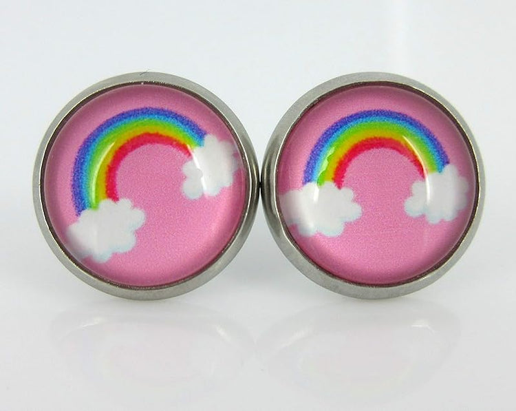 Summerfield Collection Stainless Steel Rainbow of Possibilities Trio Stud Earrings Set Faux Druzy Glass