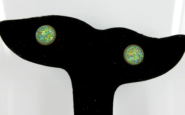 Summerfield Collection Antiqued Gold-tone Pear Green AB Faux Druzy Stone Stud Earrings 8mm