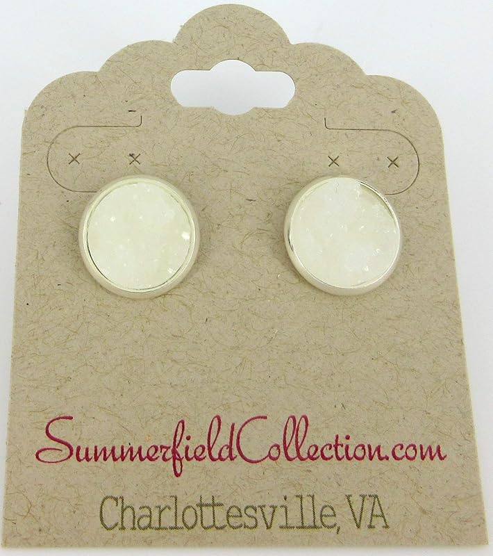 Summerfield Collection Silver-tone Faux Druzy Stone Stud Earrings 12mm (Clear)